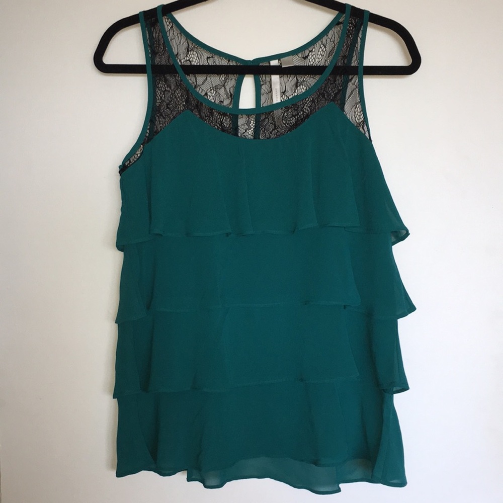 LC Lauren Conrad Teal ruffle tank